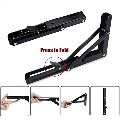 Black 14 Inch Heavy Duty Metal Folding Shelf Bracket 2 Pack D346208