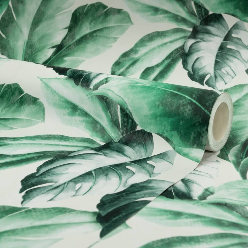 Ivory, Green Floral Leaf Wallpaper C13562