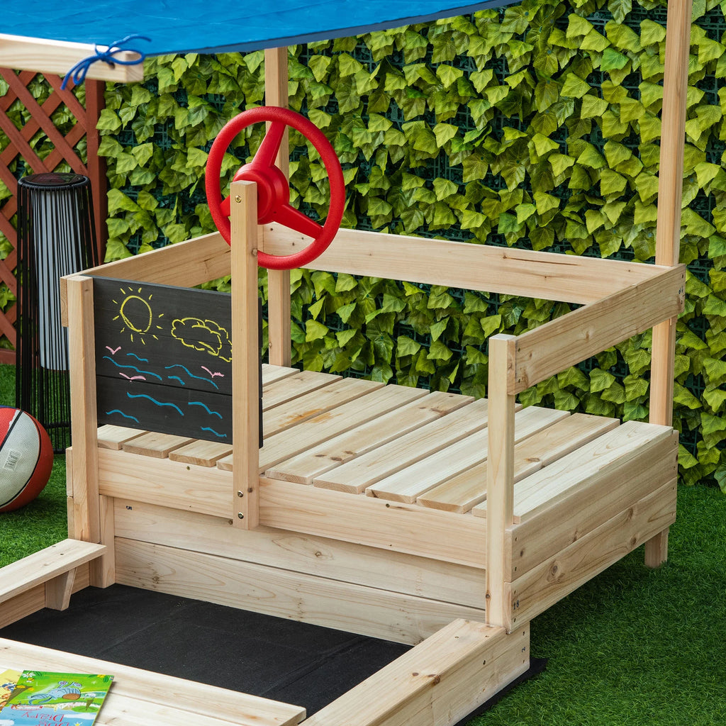Natural Wood Kids Sandbox with Canopy Shade U496600