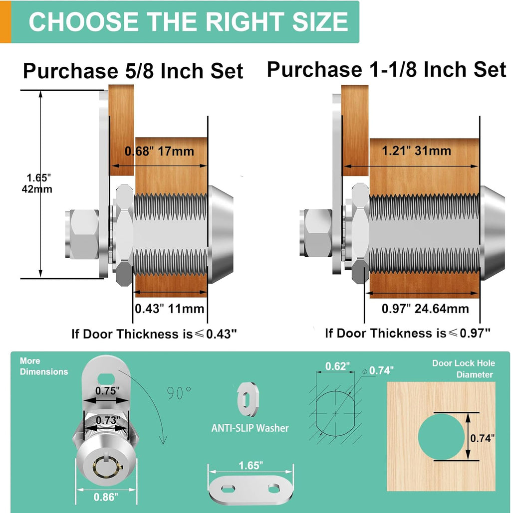 3 Pack Keyed Alike 5/8 Inch Zinc Alloy Cabinet Locks A71797