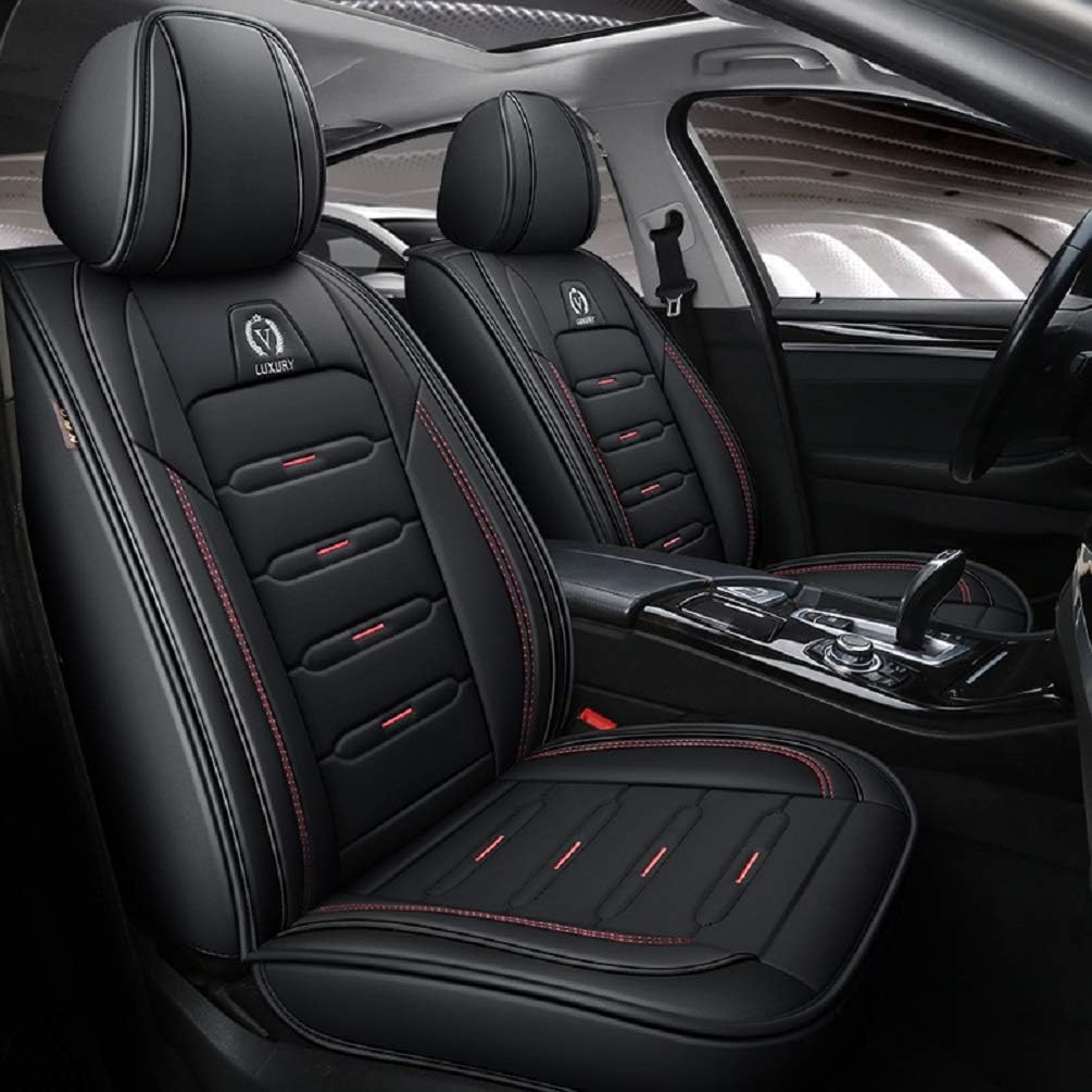Black Leather Car Seat Covers 5 Seats Full Set D474