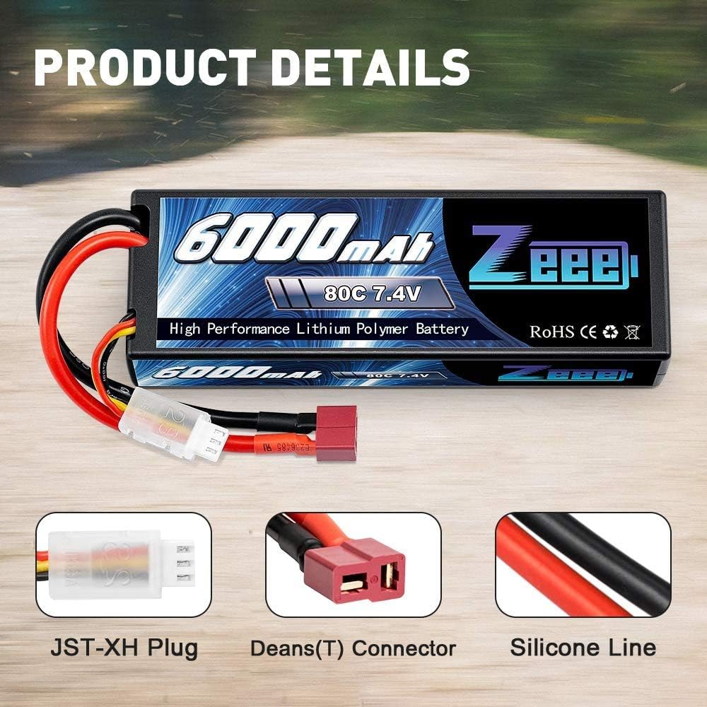 6000mAh 80C 2S 7.4V Hardcase Lipo Battery with Deans Connector (2 Pack) H816