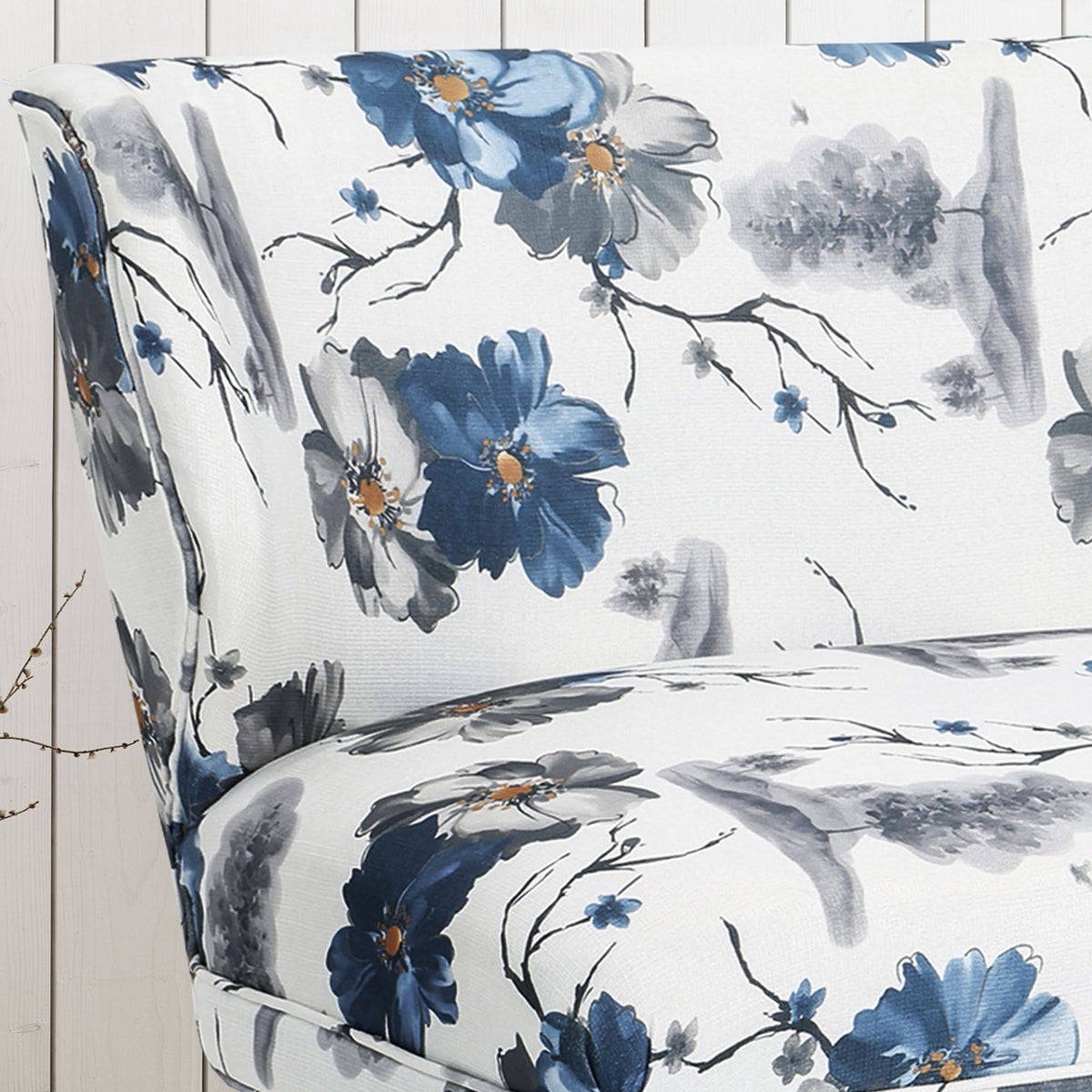 Navy Blue and Gray Floral Rectangular Settee L659246