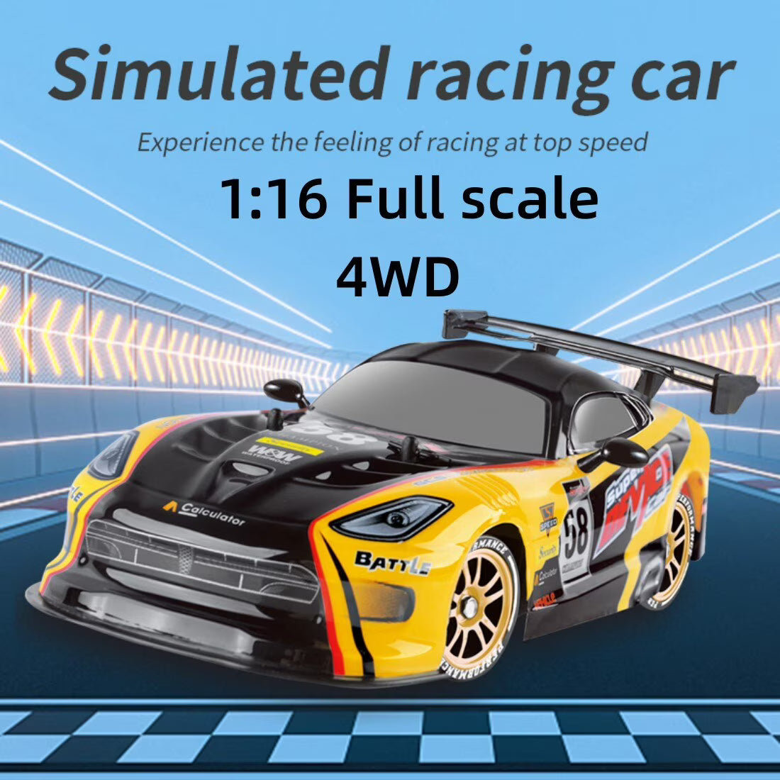 Yellow 4WD Remote Control Drift Car with 2 Batteries B9077