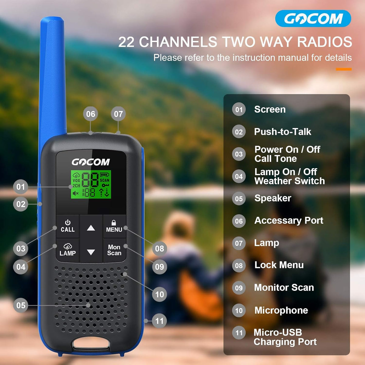 FRS IPX4 Waterproof Two Way Radio Rechargeable 22 Channel 3 Pack P844037