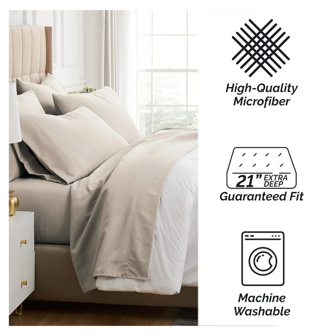 6-Piece Full Size Extra Deep Pocket Sheet Set with Flat and Fitted Sheet, 4 Pillowcases B668
