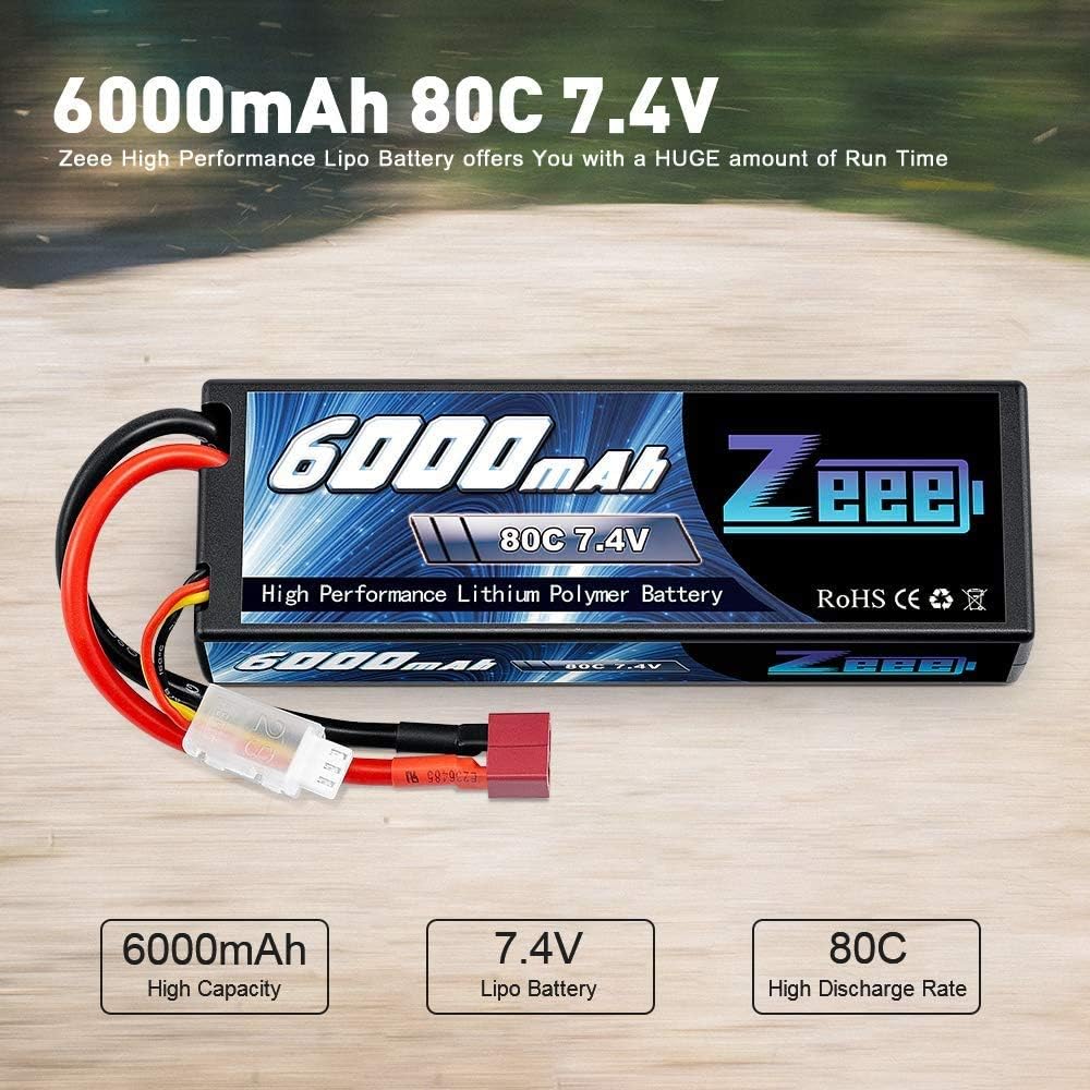 6000mAh 80C 2S 7.4V Hardcase Lipo Battery with Deans Connector (2 Pack) H816