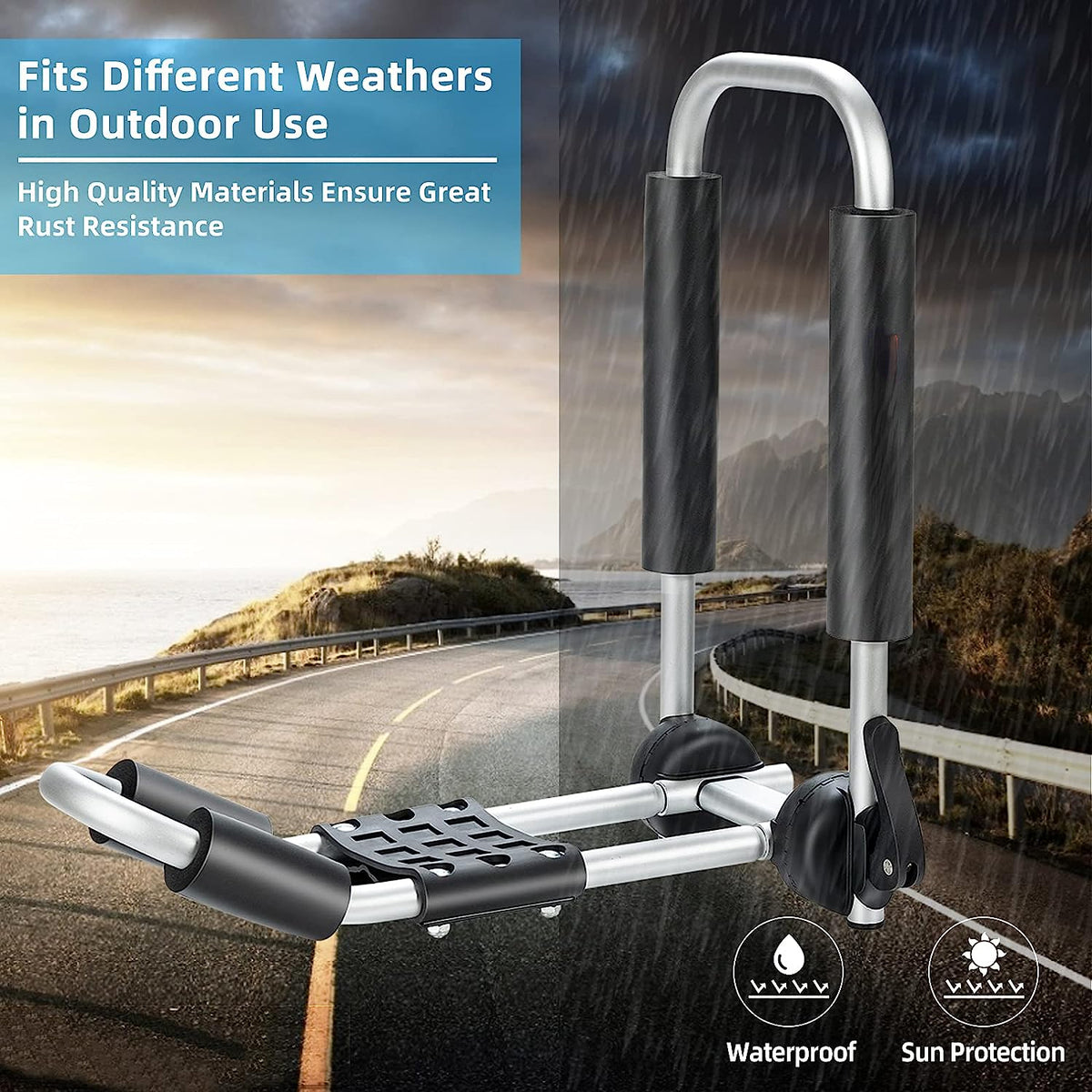 2 Pcs Folding J Bar Mount Rack with Ratchet Straps and Protective Foam Pad A257