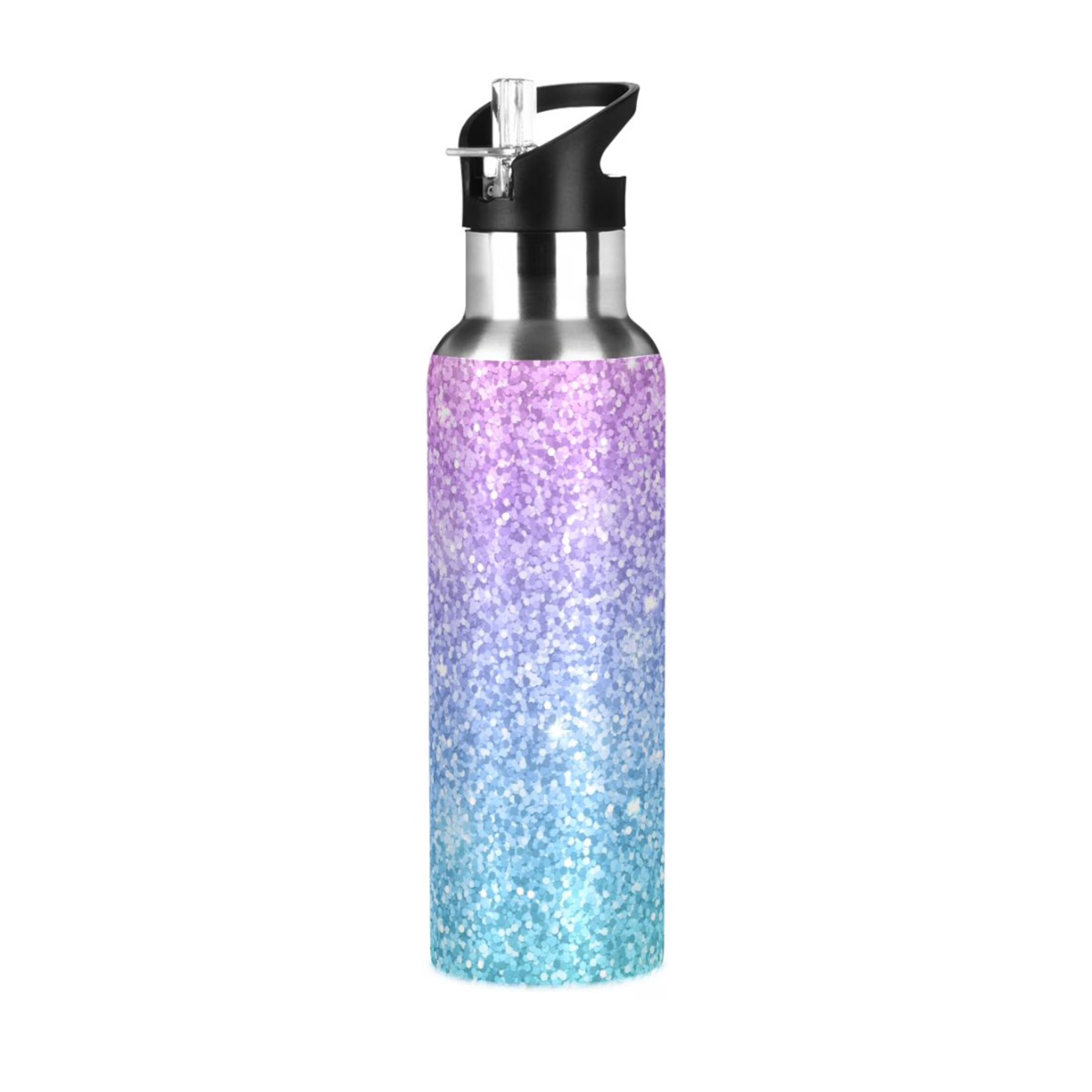 Glitter Gold Purple Green Stainless Steel Vacuum Insulated Water Bottle with Straw Lid 20 OZ T6247