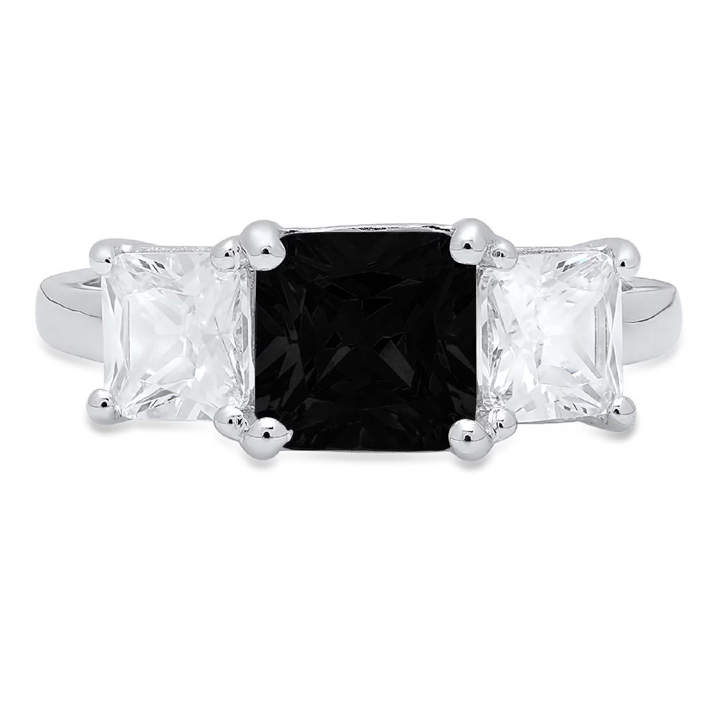 18K White Gold Three-Stone Ring with Clear Simulated Diamond R6556
