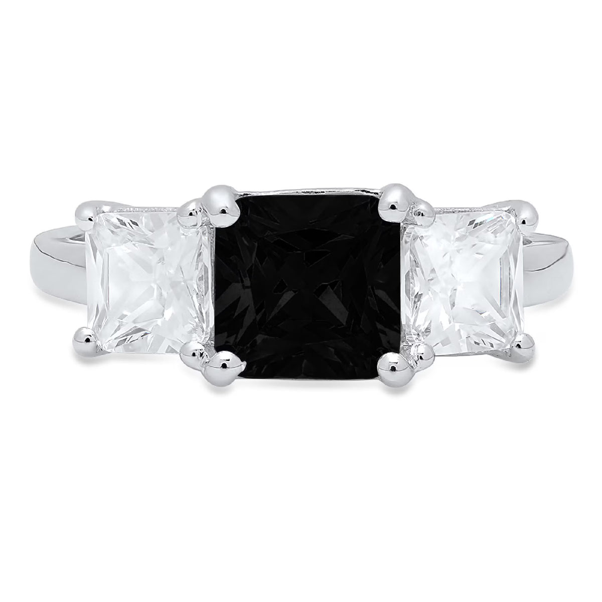 18K White Gold Three-Stone Ring with Clear Simulated Diamond R6556