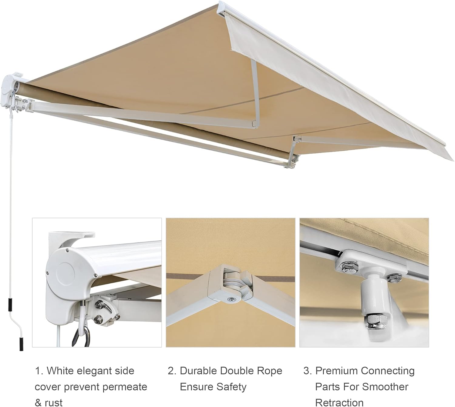 Beige 12'x10' Retractable Motorized Patio Awning Y2283