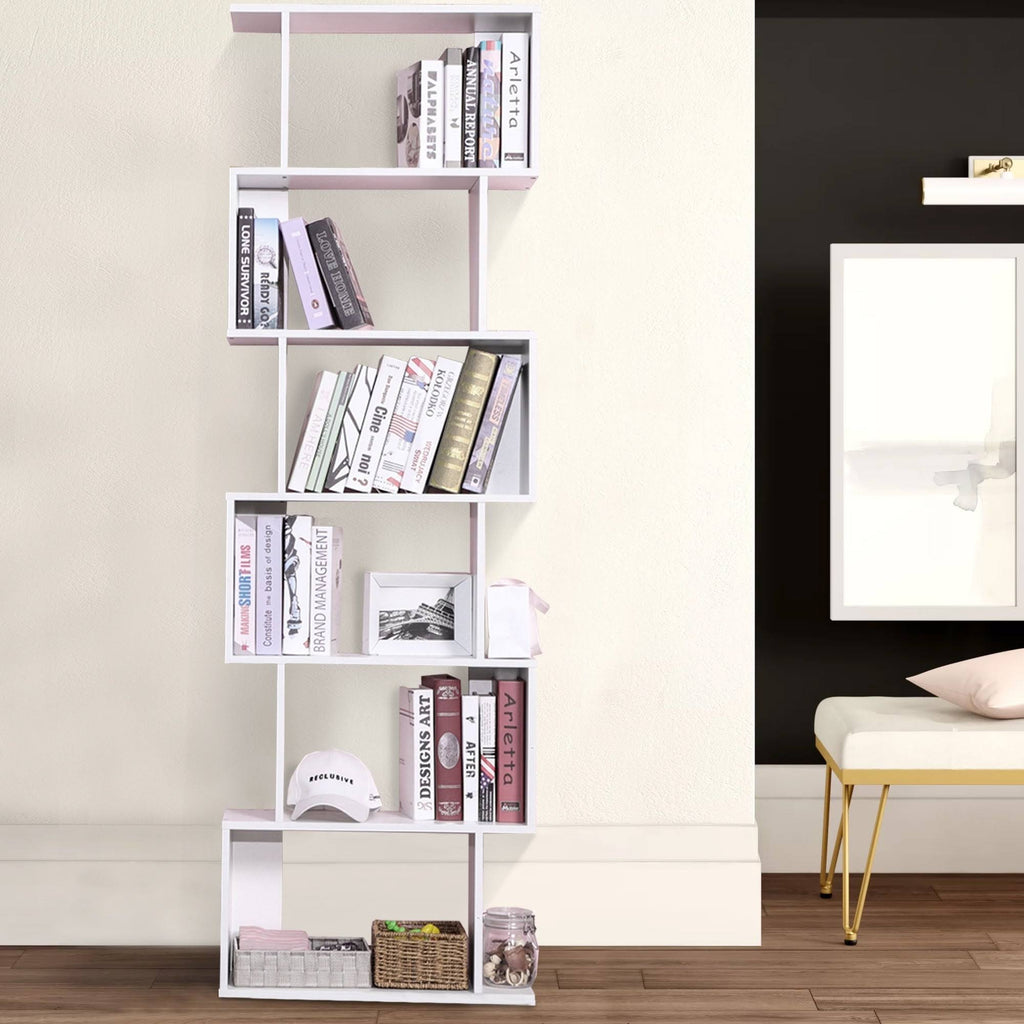 White 6-Tiers Wood Bookcase X703