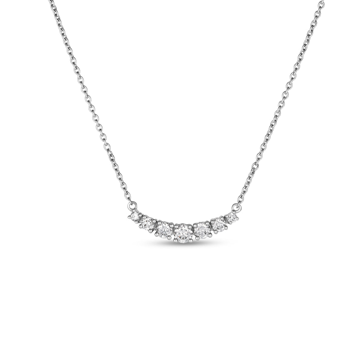 10K White Gold Diamond Curved Bar Necklace 16" B285947