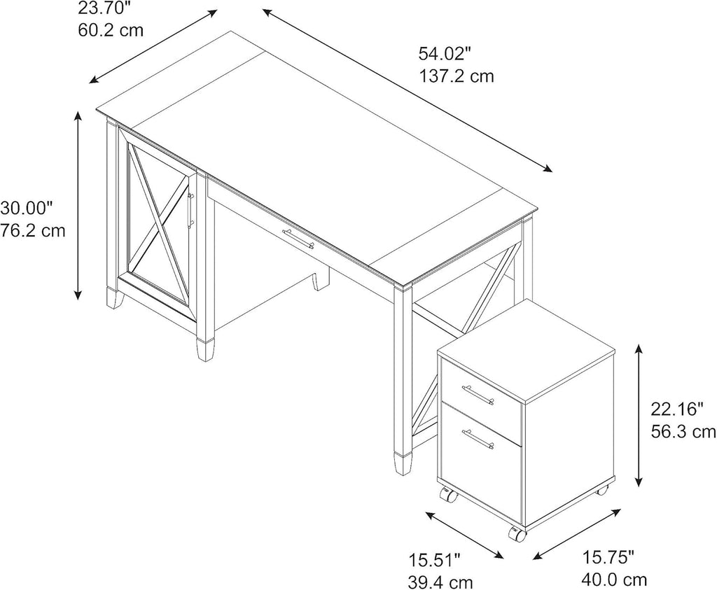 54W Computer Desk with Storage and 2 Drawer Mobile File Cabinet, Pure White Oak M81999