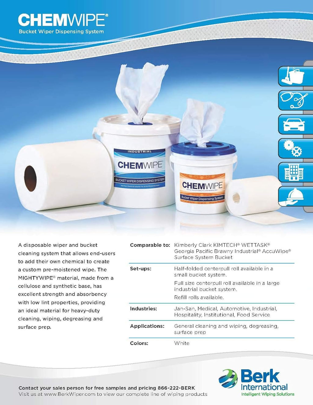 Industrial Pull Wipes with No-Splash Bucket, Perforated & Heavy Duty, 9" x 12" x 275 Sheets, 3 Rolls, 1 Bucket, Pack of 2 K805166