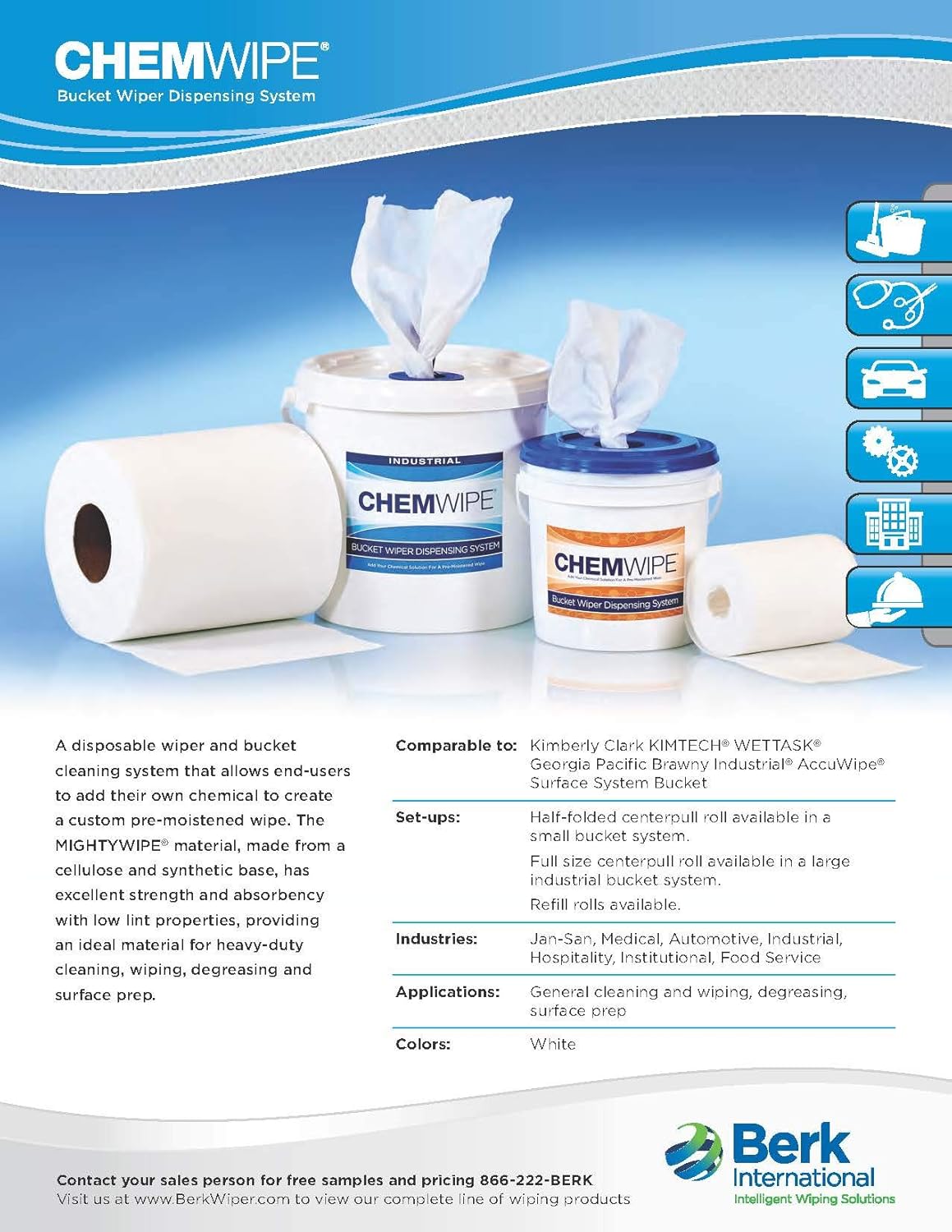 Industrial Pull Wipes with No-Splash Bucket, Perforated & Heavy Duty, 9" x 12" x 275 Sheets, 3 Rolls, 1 Bucket, Pack of 2 K805166