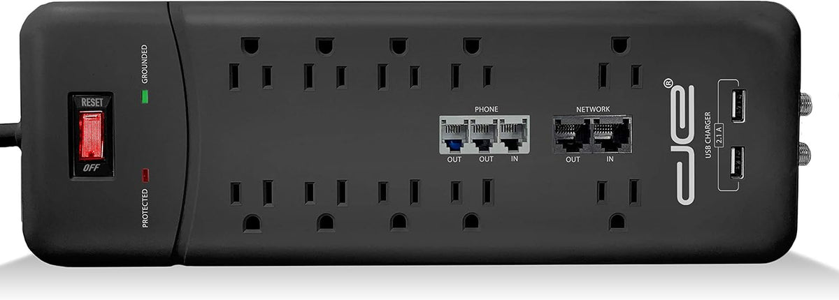 10-Outlet Straight Plug 3500 Joules Heavy Duty Surge Protector (25 FT, WHT) Pack of 2 L1351