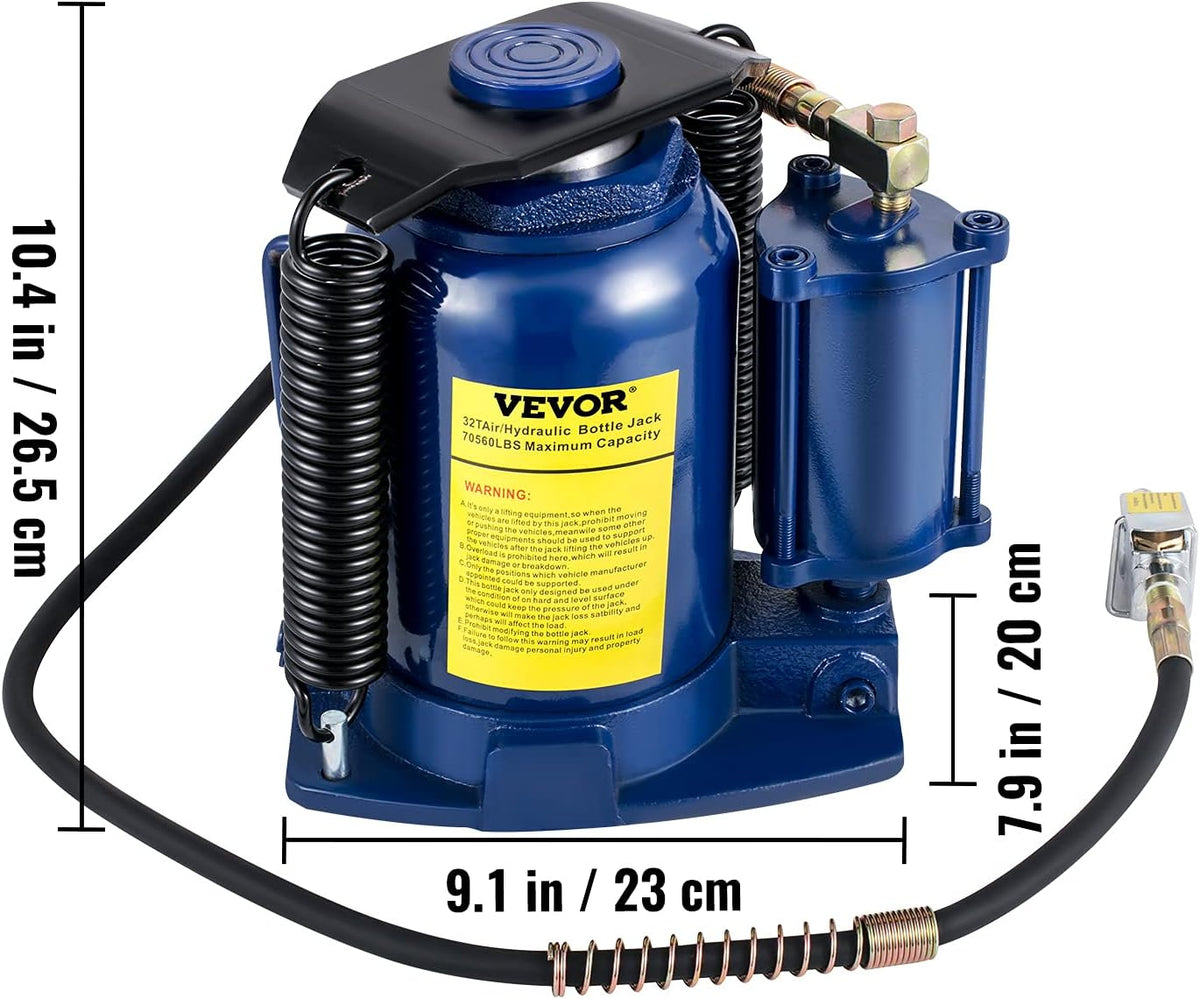 32 Ton Pneumatic Hydraulic Bottle Jack with Manual Hand Pump E538