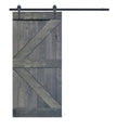Gray Stained Knotty Pine Wood Interior Sliding Barn Door with Hardware Kit V148246