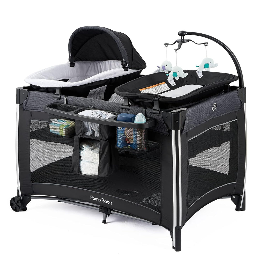 Grey Deluxe Playard with Changing Table and Storage Shelf B117