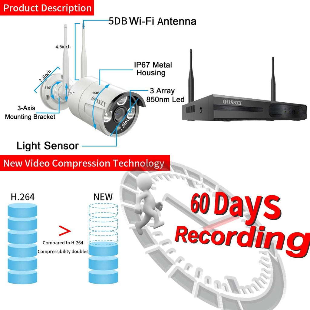 2K 3.0MP Wireless Security Camera System, 8 Channel NVR with 4TB HDD W7245