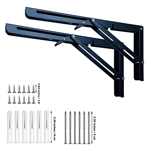 Black 14 Inch Heavy Duty Metal Folding Shelf Bracket 2 Pack D346208