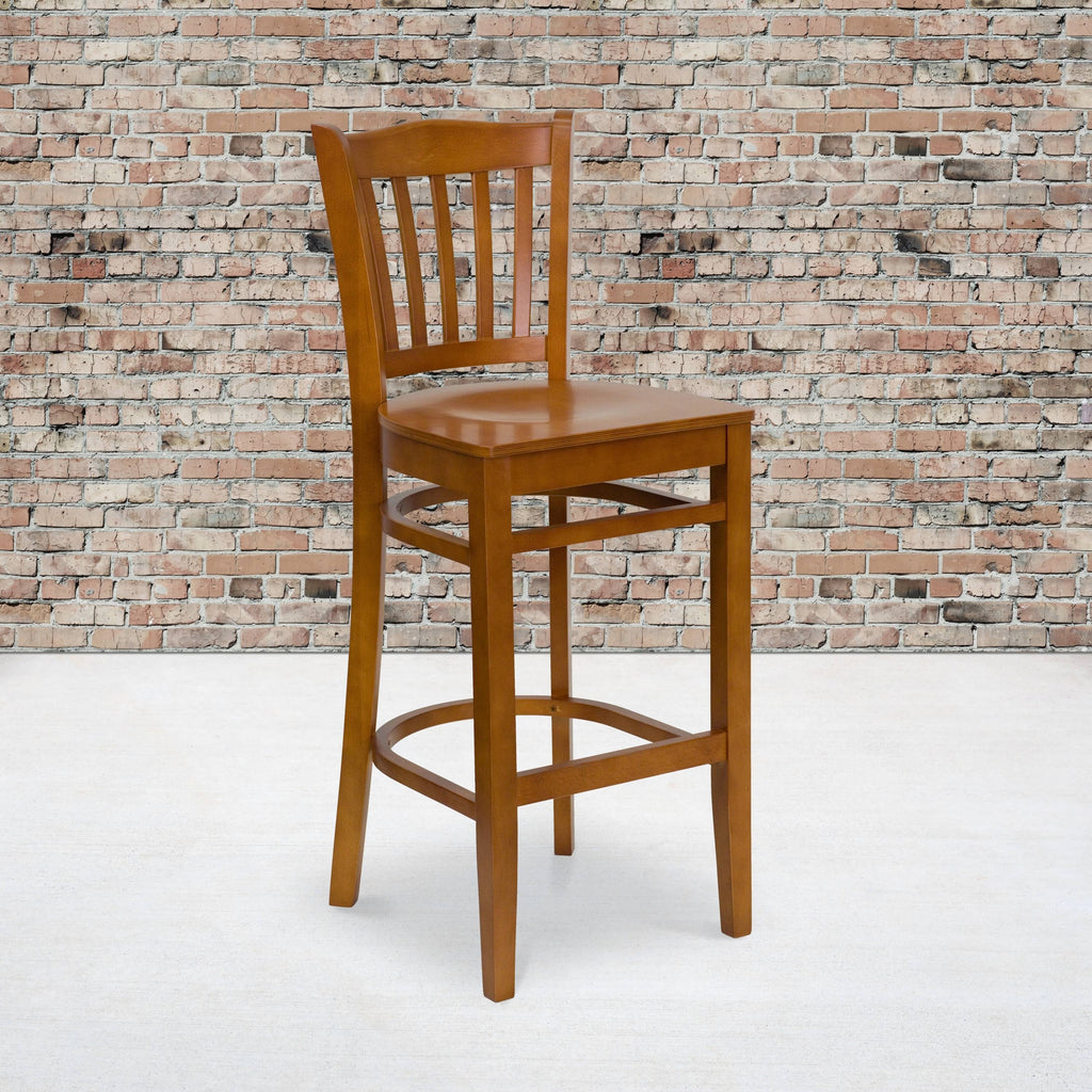 Mahogany Wood Vertical Slat Back Barstool B8756