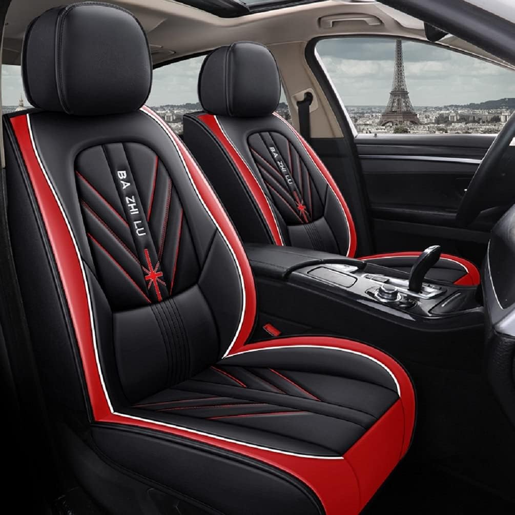 Black PU Leather Universal Car Seat Covers Full Set Pack of 2 O8886