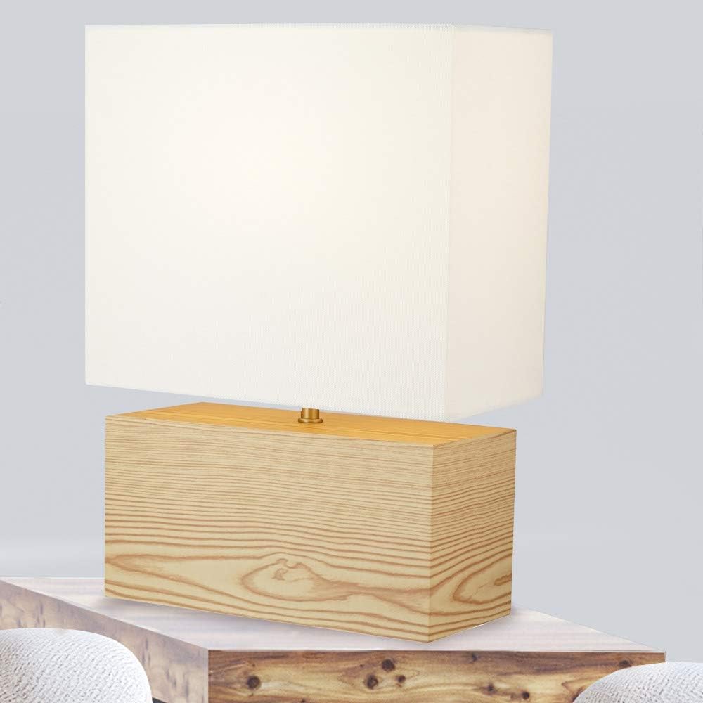 Mid-Century Modern Table Lamp with Square Shade, Blond Wood/Antique Brass T88488