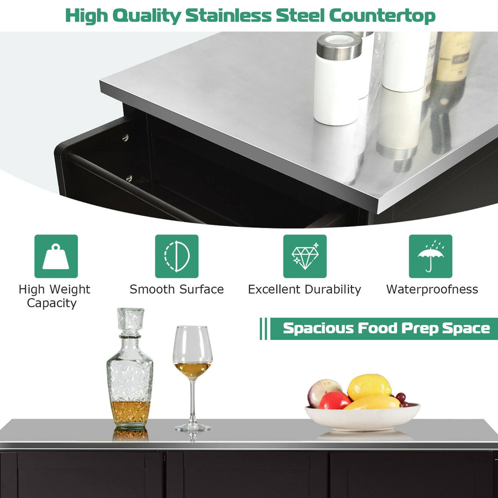 Kitchen Island 2-Door Storage Cabinet Stainless Steel Top with Drawers S4146
