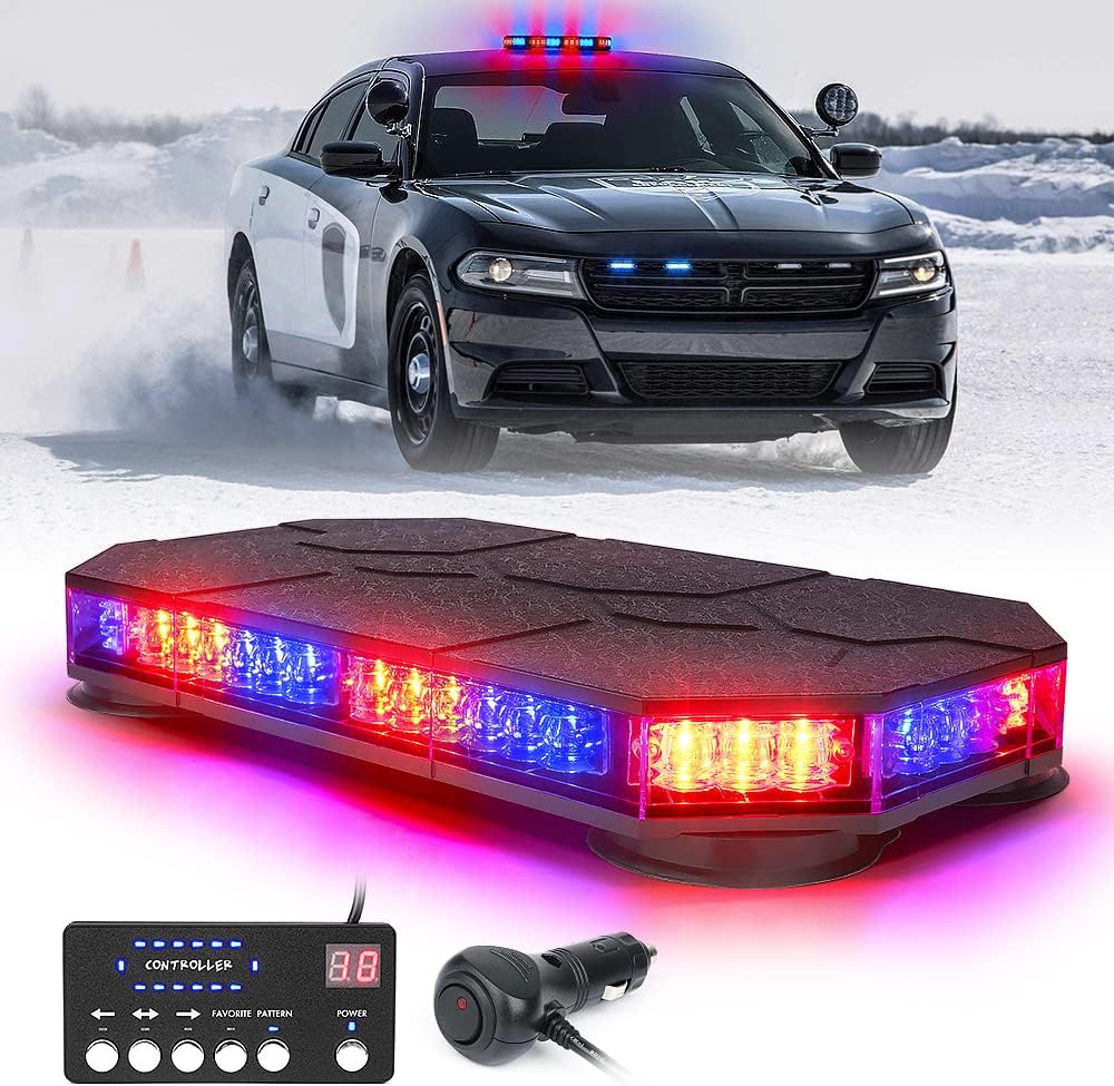 White Amber LED Rooftop Strobe Beacon Light Bar with Magnetic Mount A383146