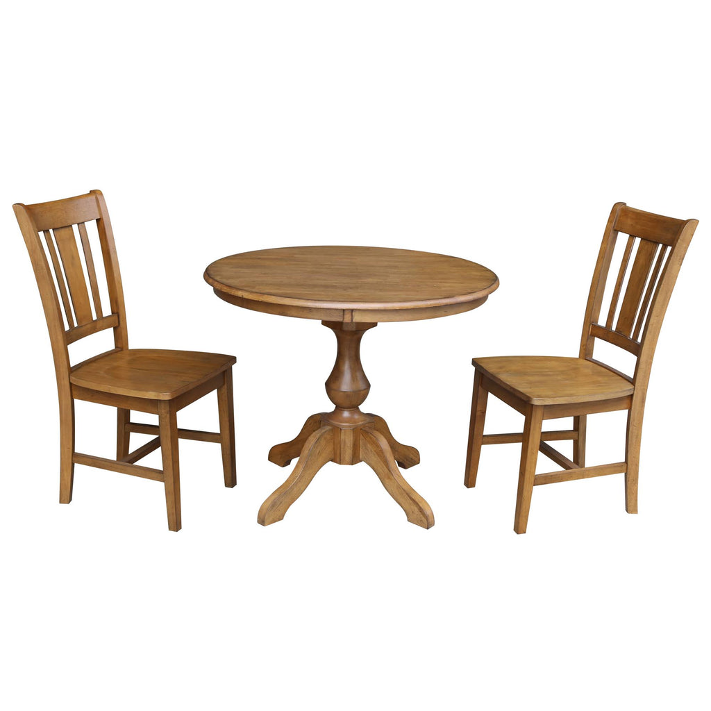Pecan Round Top Pedestal Table with 2 Chairs S366394