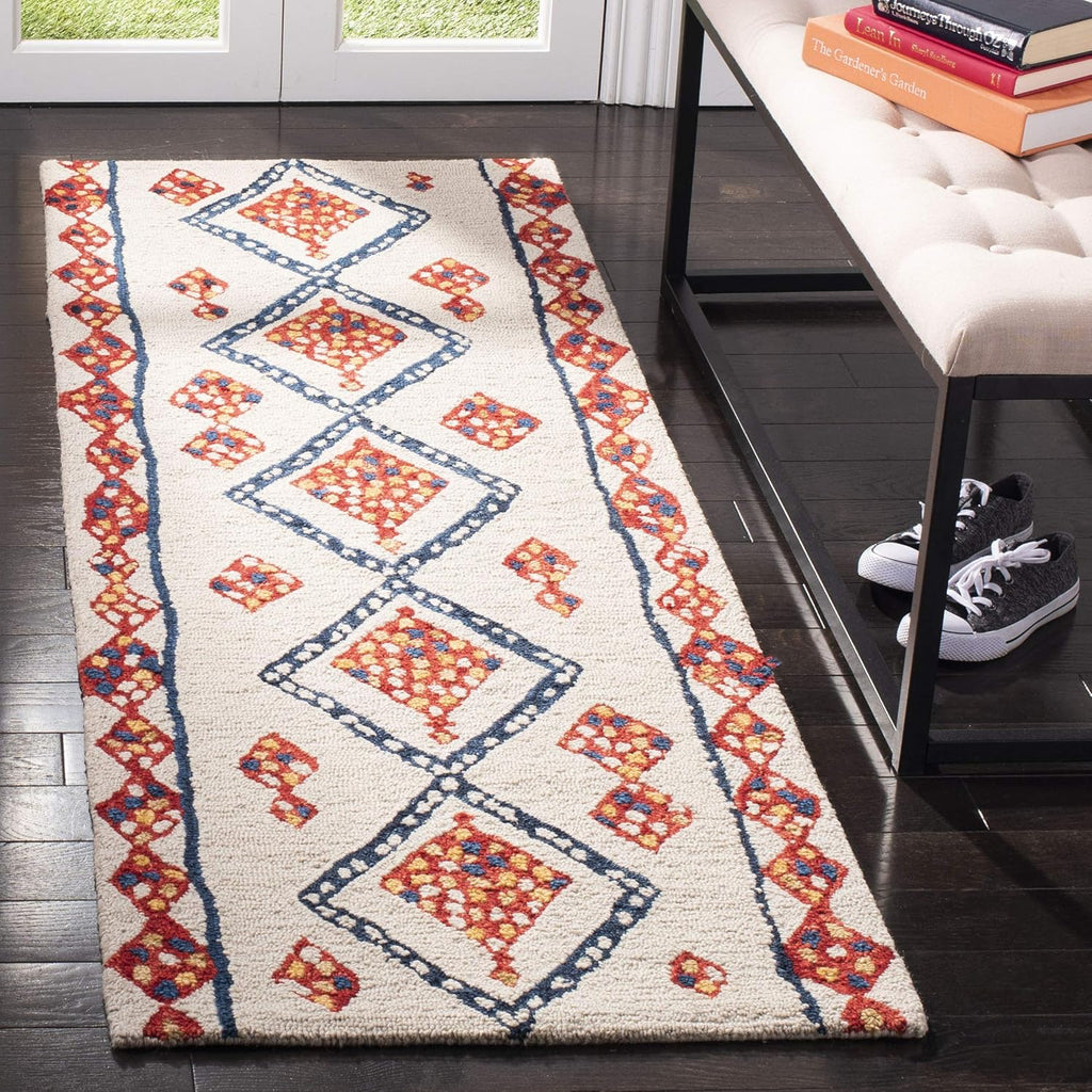 Handmade Moroccan Tribal Wool Runner, Ivory / Multi E349