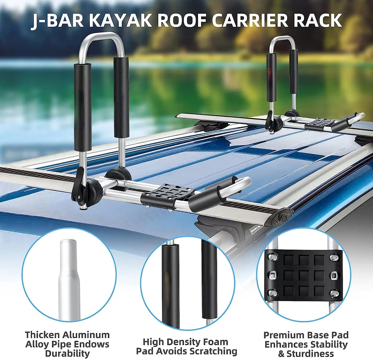 2 Pcs Folding J Bar Mount Rack with Ratchet Straps and Protective Foam Pad A257