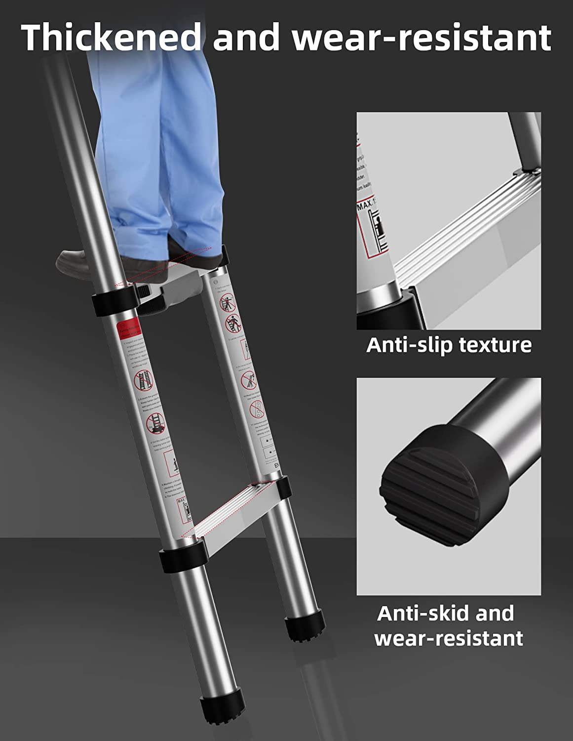 Telescoping Ladder, 12.5 FT Aluminum Heavy Duty 330 lbs Load G21452