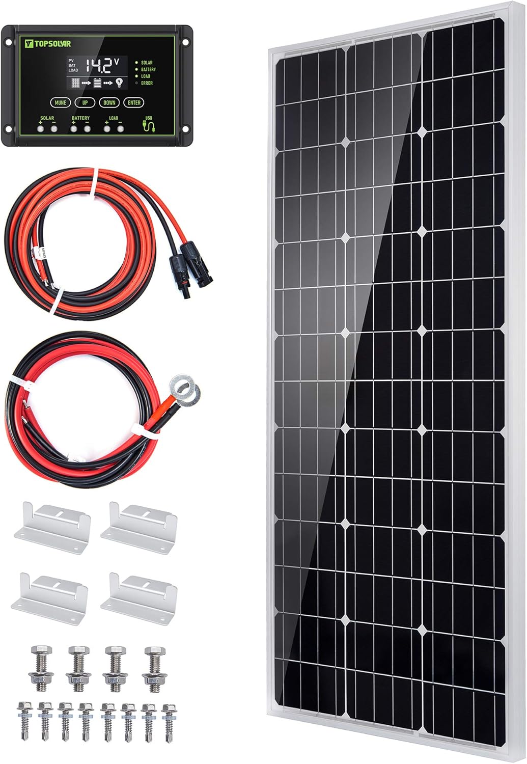 100 Watt 12 Volt Monocrystalline Solar Panel Kit with 20A Charge Controller E14314