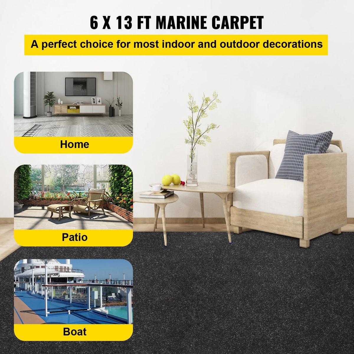 6 ft x 13.1 ft Marine Grade Waterproof Cuttable Carpet R56513