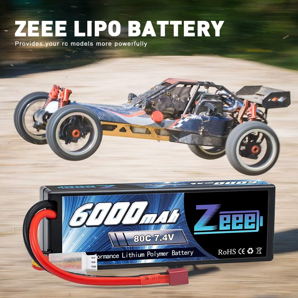 6000mAh 80C 2S 7.4V Hardcase Lipo Battery with Deans Connector (2 Pack) H816