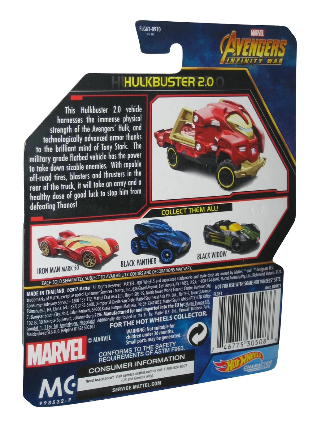 Hot Wheels Iron Man Hulkbuster 2.0 Character Cars Toy Vehicle D762