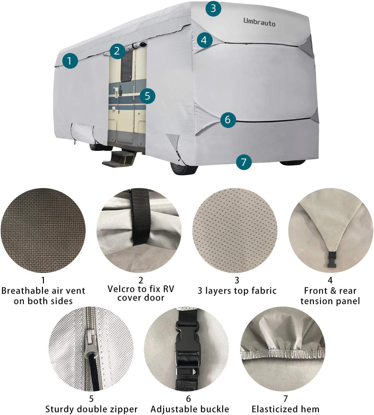Grey 3 Layers Polypro RV Cover for 31-34Ft Motorhome U7415