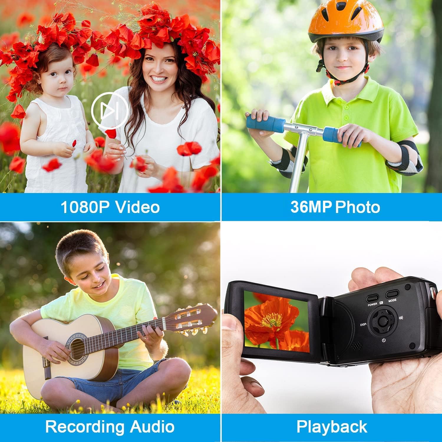 1080P Full HD Digital Camera Recorder for Kids, 36MP, Pack of 2 W265