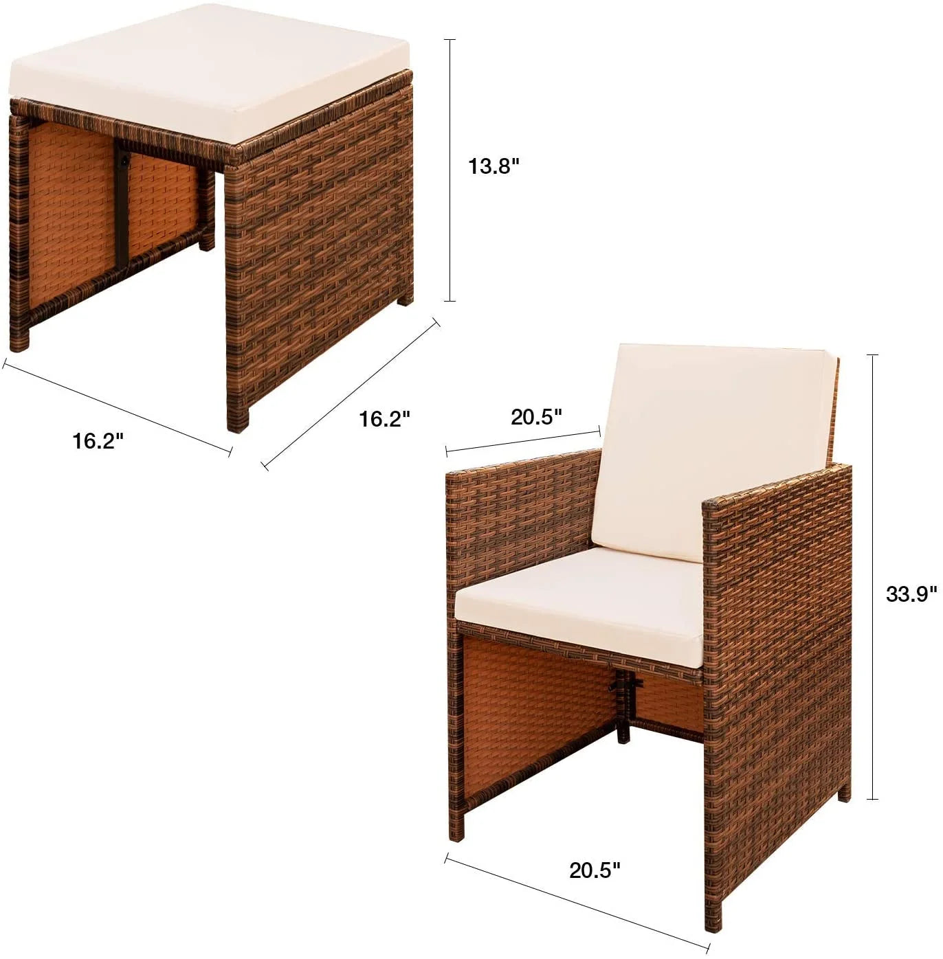 Beige 4 Piece PE Wicker Patio Furniture Set with Ottomans L930
