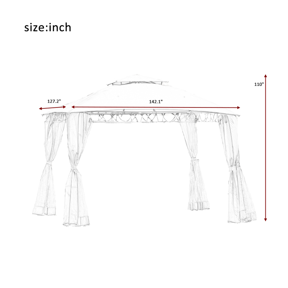 Beige 12x10ft Outdoor Hardtop Gazebo with Mosquito Netting C723234