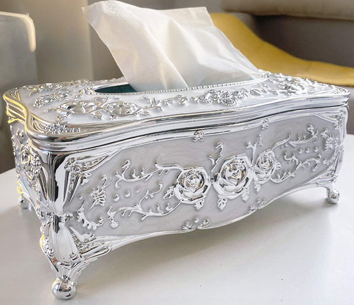 Silver Plastic Tissue Box Holder Cover N2048
