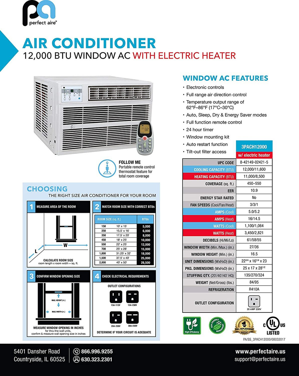 12,000 BTU Window Air Conditioner with Electric Heater M157900