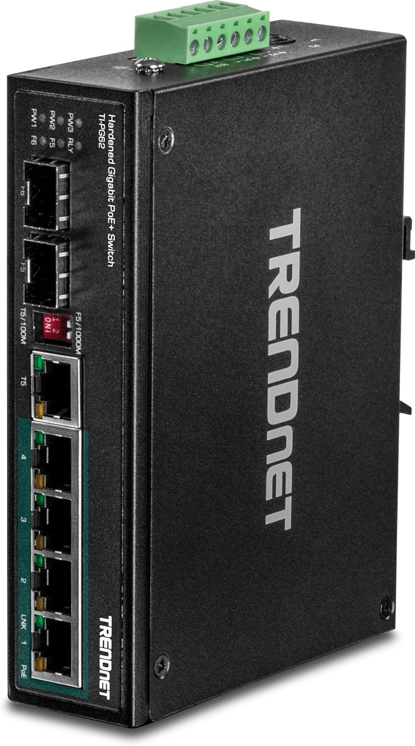 6-Port Hardened Industrial Gigabit PoE+ DIN-Rail Switch R16294