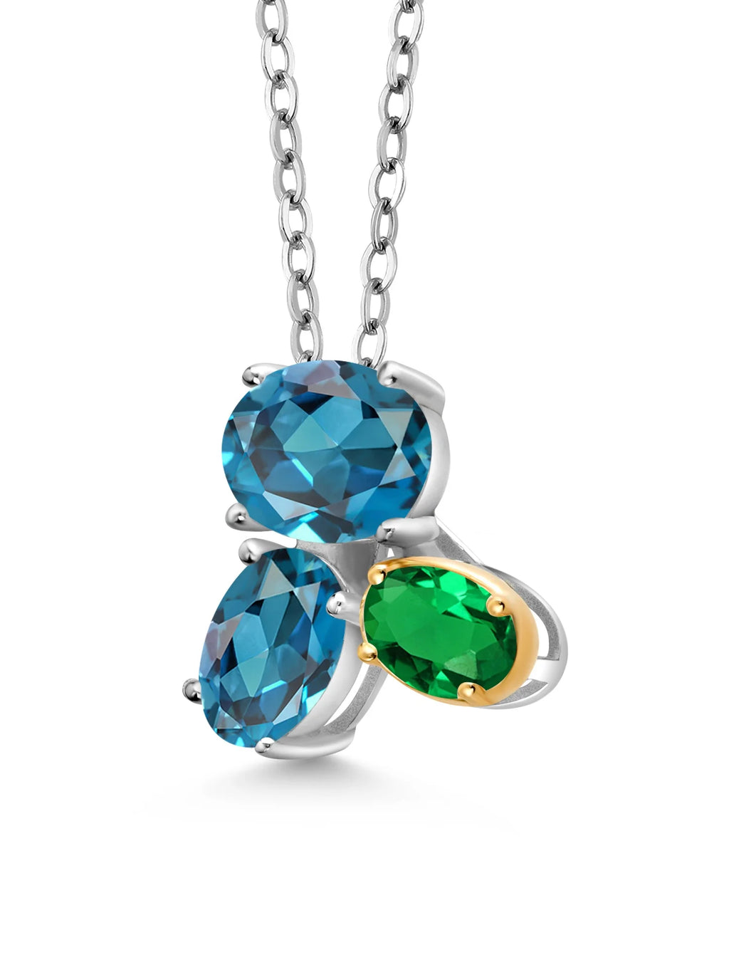 925 Silver 10K Yellow Gold London Blue Topaz Green Nano Emerald Pendant Necklace with 18 inch Chain A590639