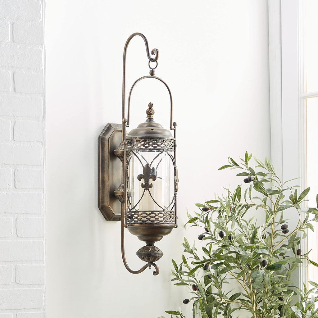 Textured Bronze Metal and Glass Floral Candle Sconce M763164