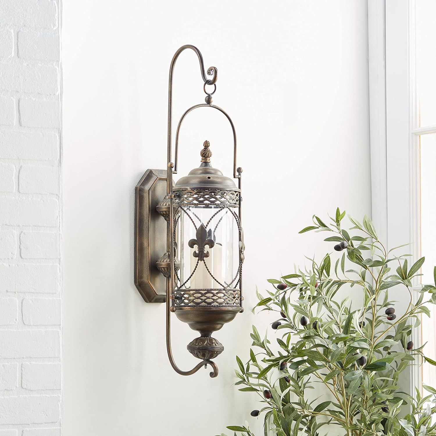 Textured Bronze Metal and Glass Floral Candle Sconce M763164